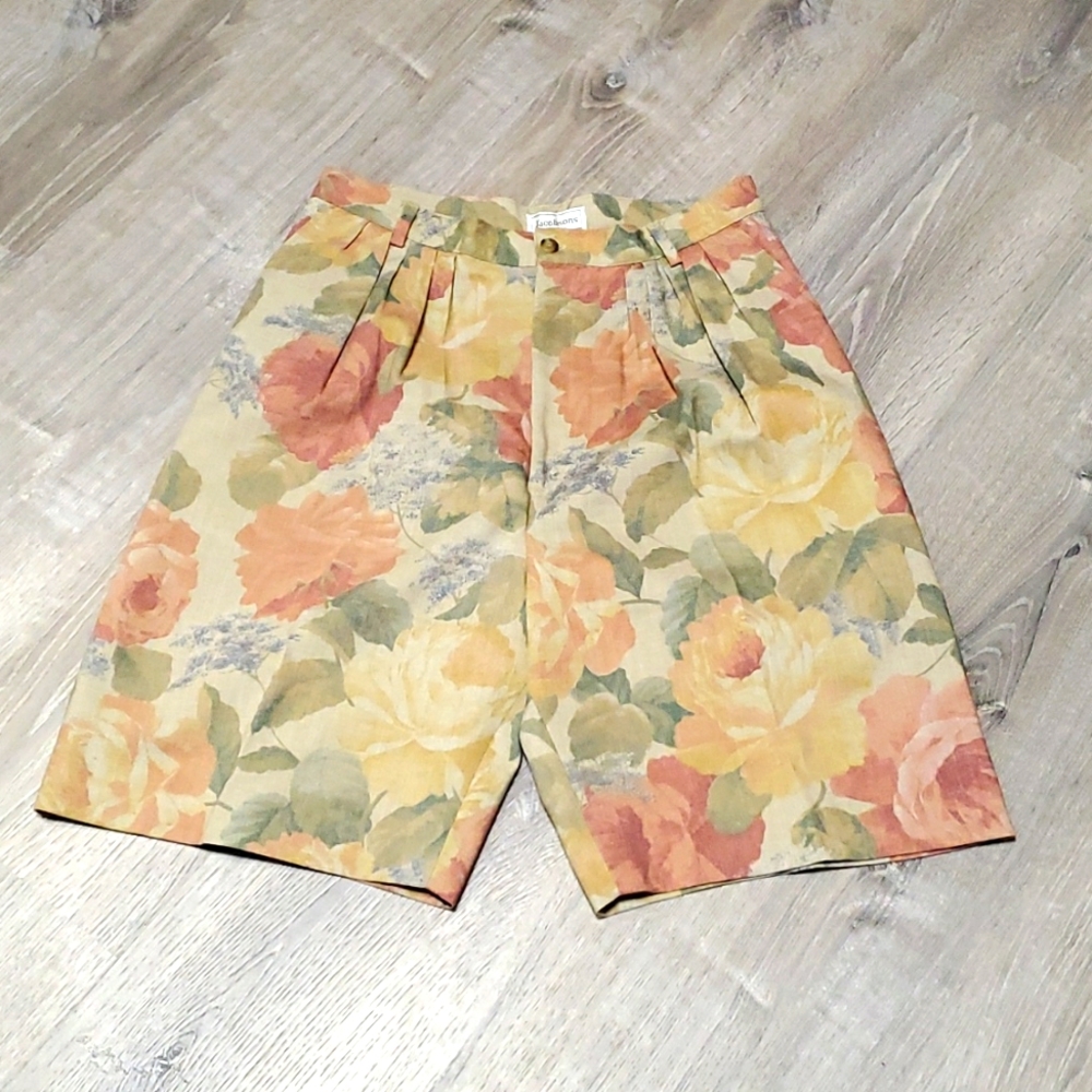 Vintage Jacobson's Floral High Waist Cotton Mom Shorts Women's Size M Retro Pock